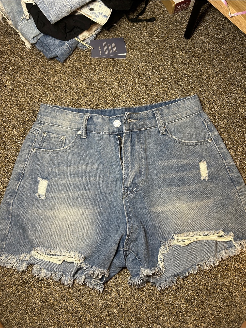 Light Blue Distressed Denim Cutoff Shorts